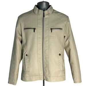 American Breed Cream Zip Front Faux Leather Motorcycle Jacket Men's Size S